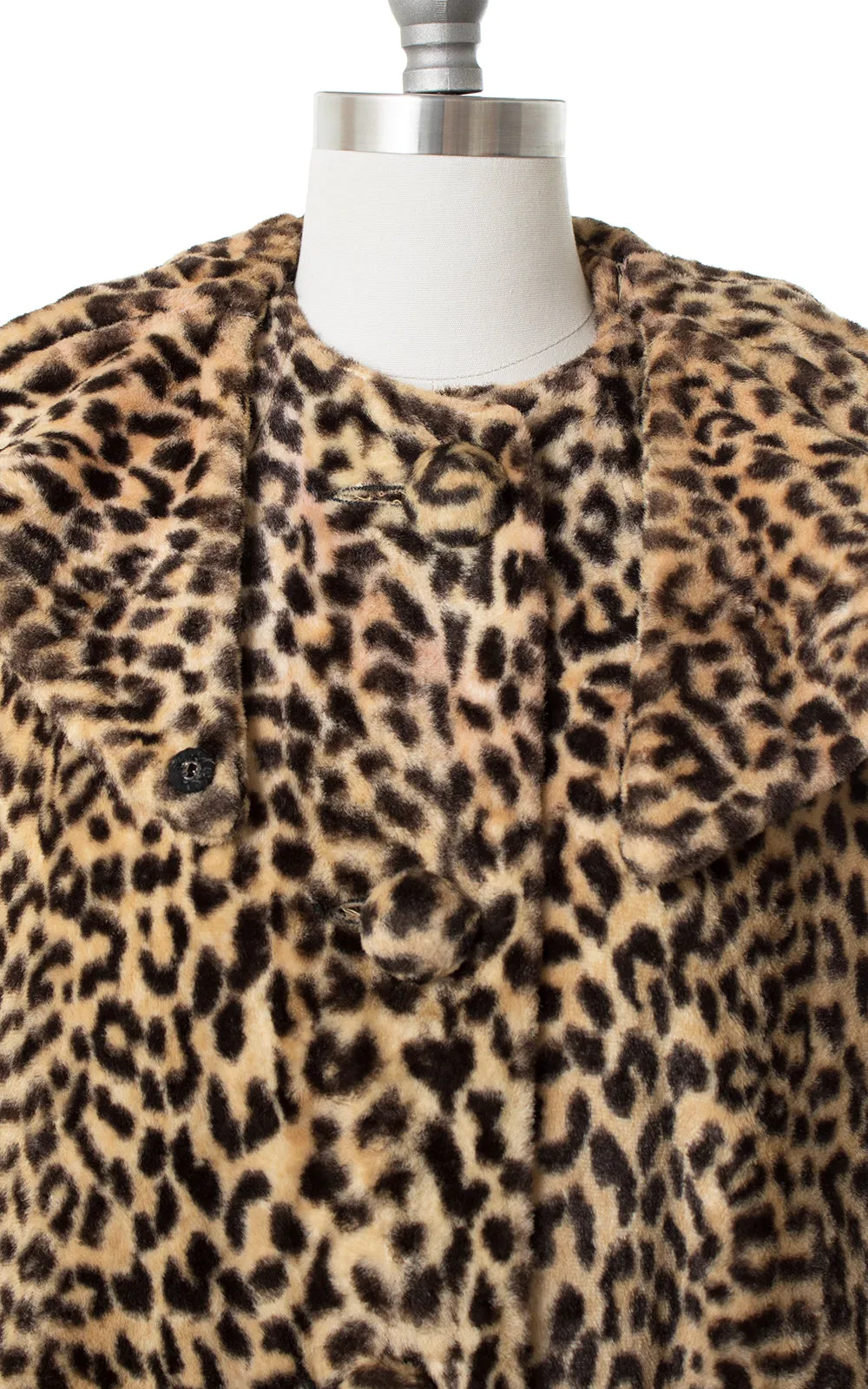 1950s 1960s Leopard Print Faux Fur Swing Coat | x-large