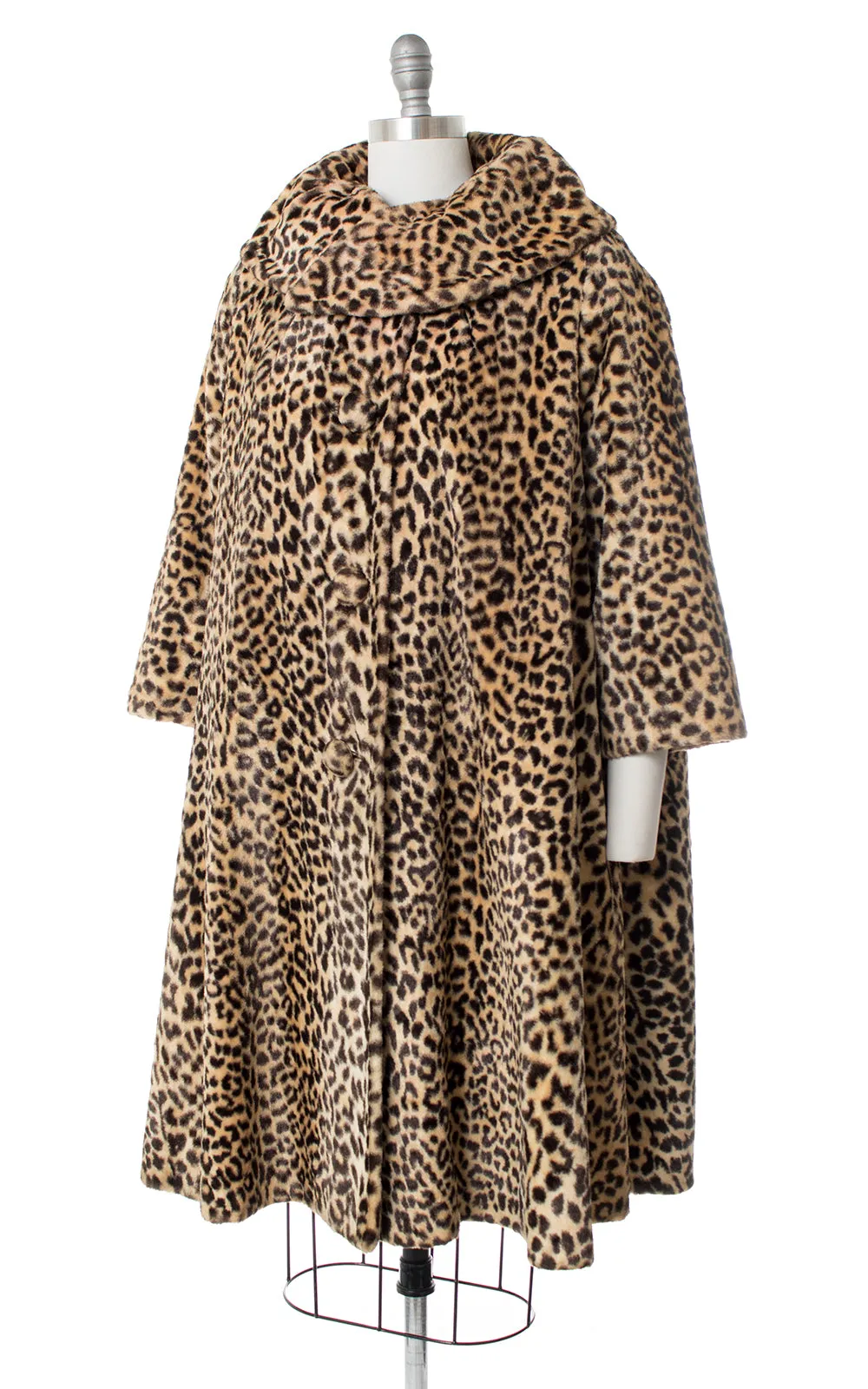 1950s 1960s Leopard Print Faux Fur Swing Coat | x-large