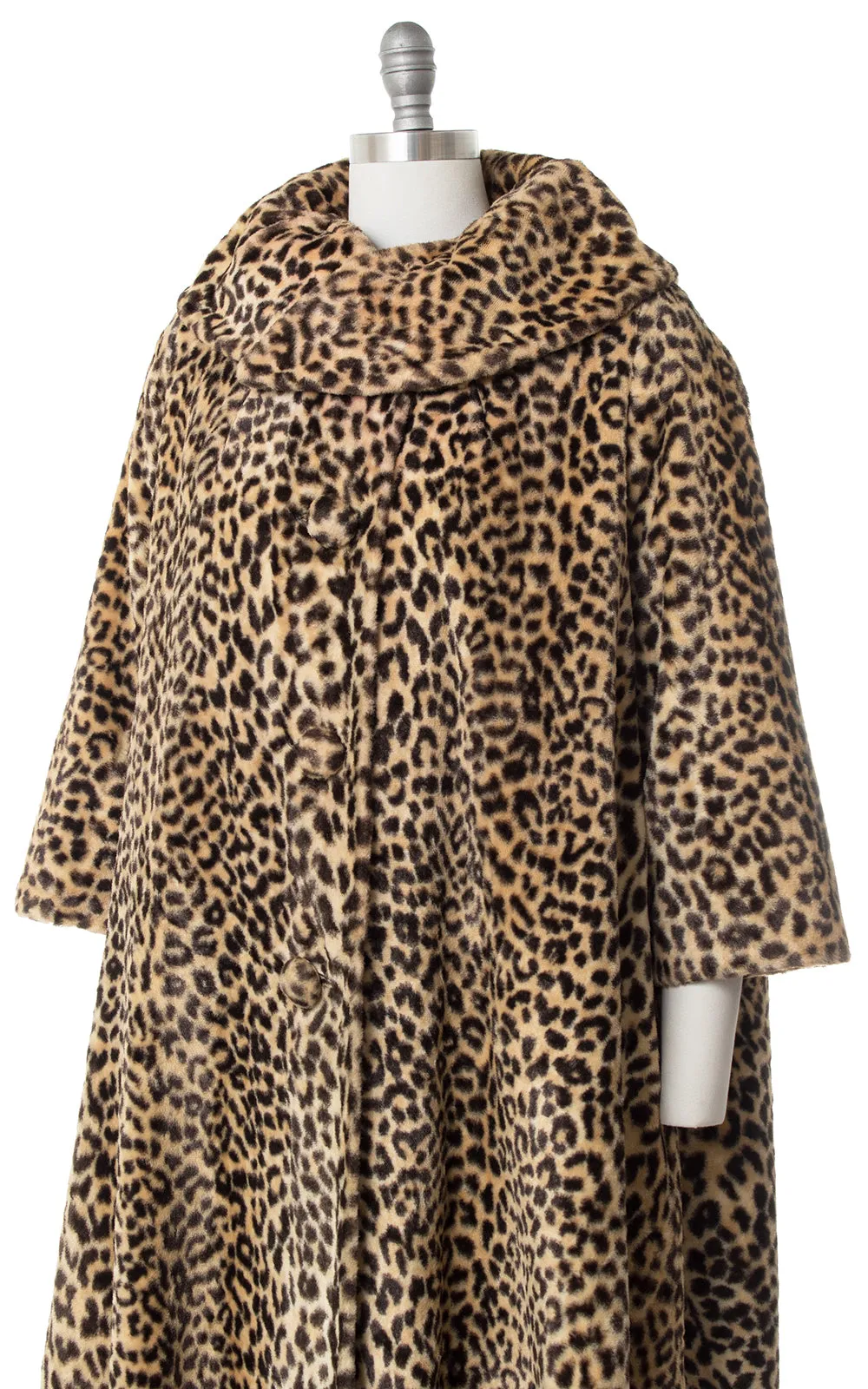1950s 1960s Leopard Print Faux Fur Swing Coat | x-large