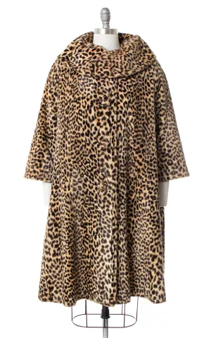 1950s 1960s Leopard Print Faux Fur Swing Coat | x-large