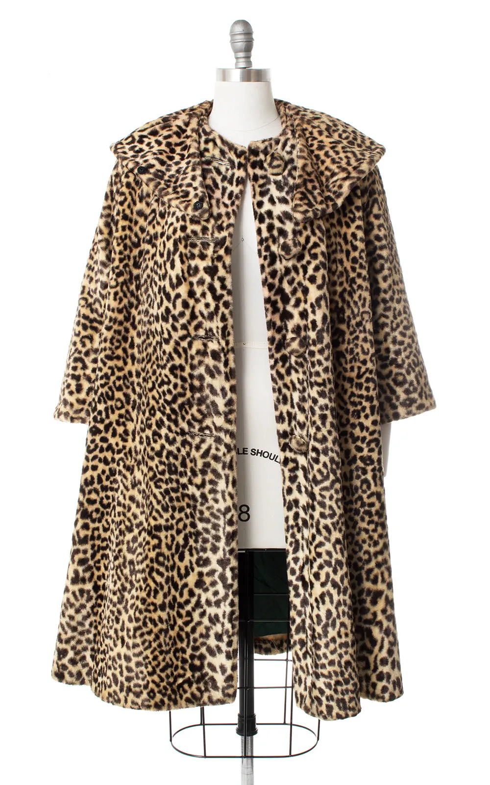 1950s 1960s Leopard Print Faux Fur Swing Coat | x-large