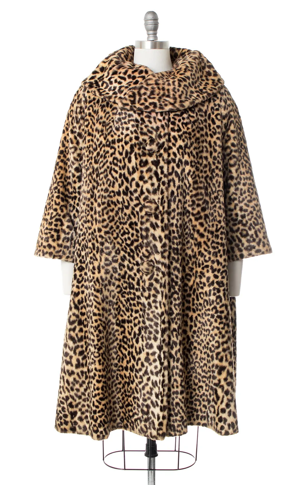 1950s 1960s Leopard Print Faux Fur Swing Coat | x-large