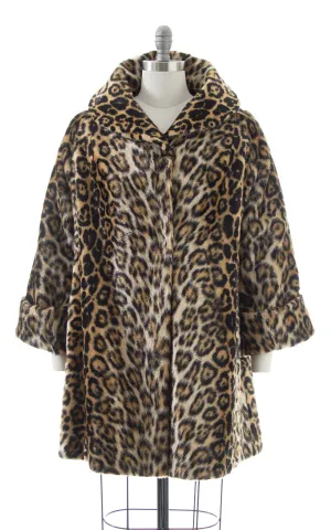 1950s Leopard Print Faux Fur Swing Coat | large