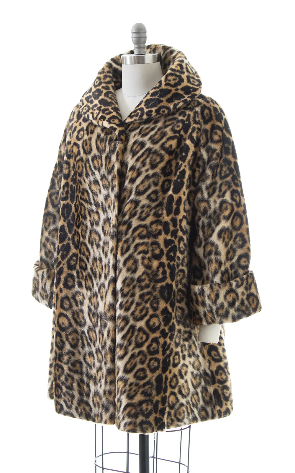 1950s Leopard Print Faux Fur Swing Coat | large