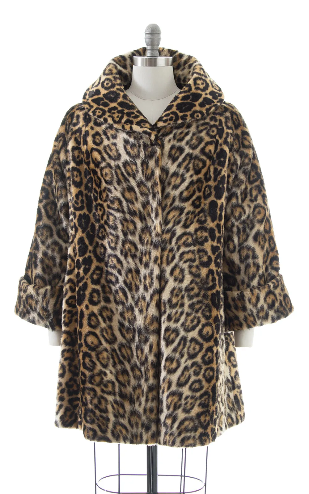 1950s Leopard Print Faux Fur Swing Coat | large