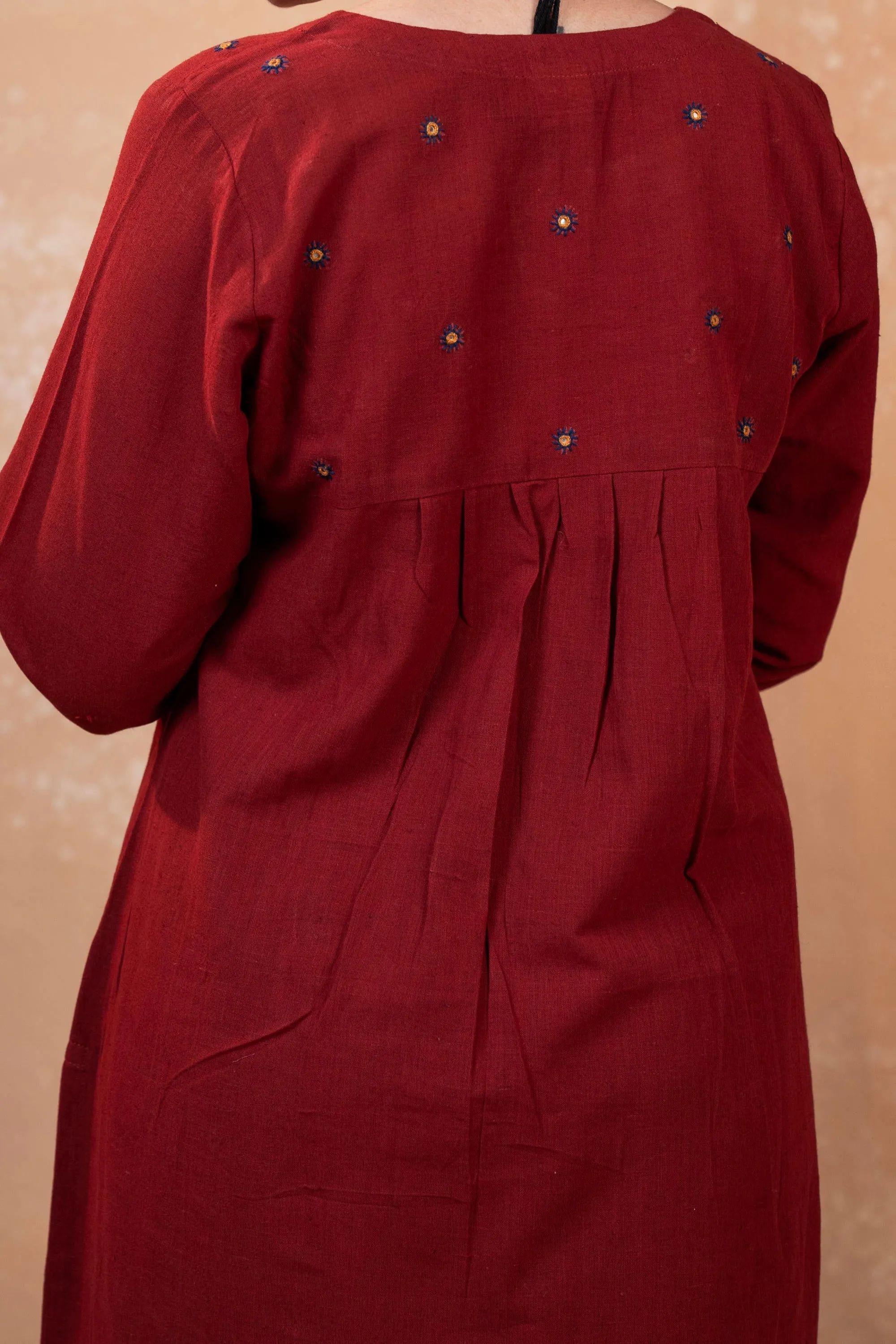Aakaar Maroon Clamp Cotton Kurta | Ray-ethnic
