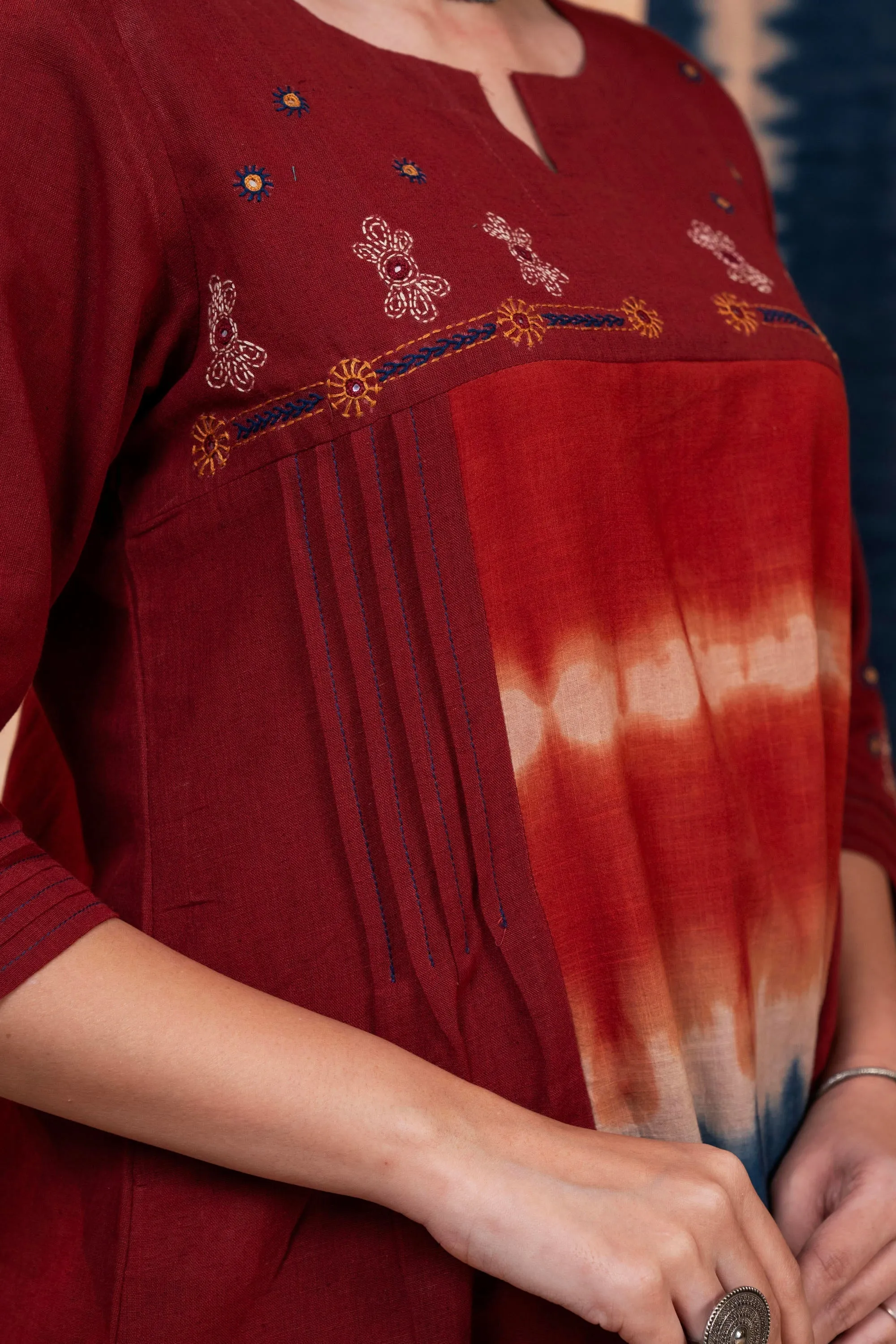 Aakaar Maroon Clamp Cotton Kurta | Ray-ethnic