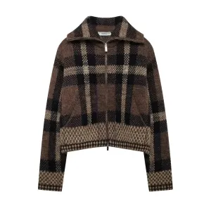 Charlotte Vintage Brown Plaid Knit Jacket