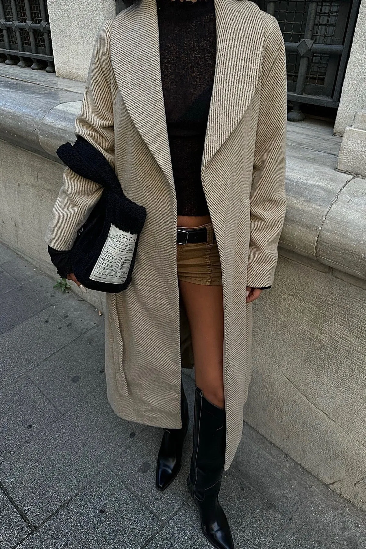 Diagonal Cashmere-Blend Belted Coat