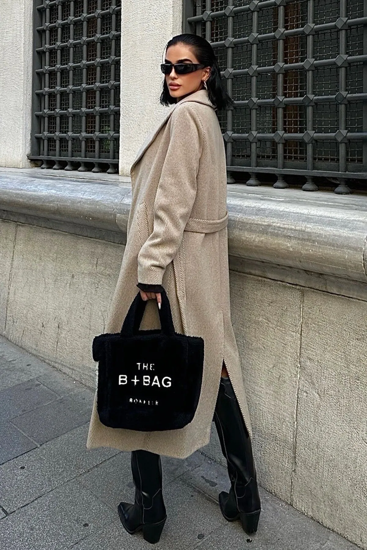 Diagonal Cashmere-Blend Belted Coat