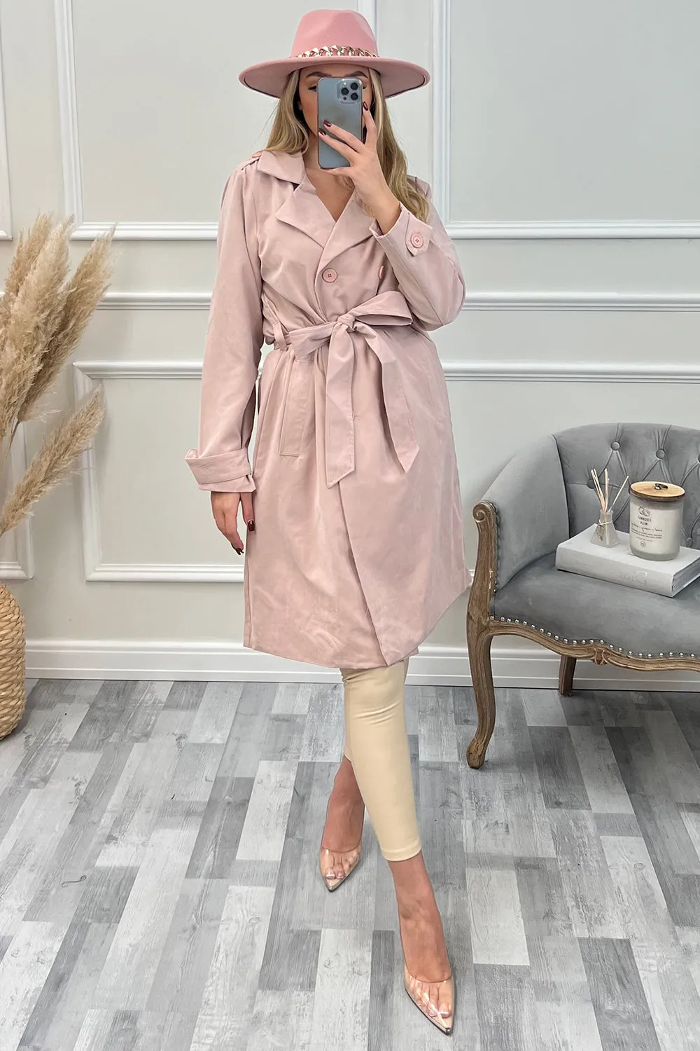 Joelle Blush Pink Belted Trench Coat