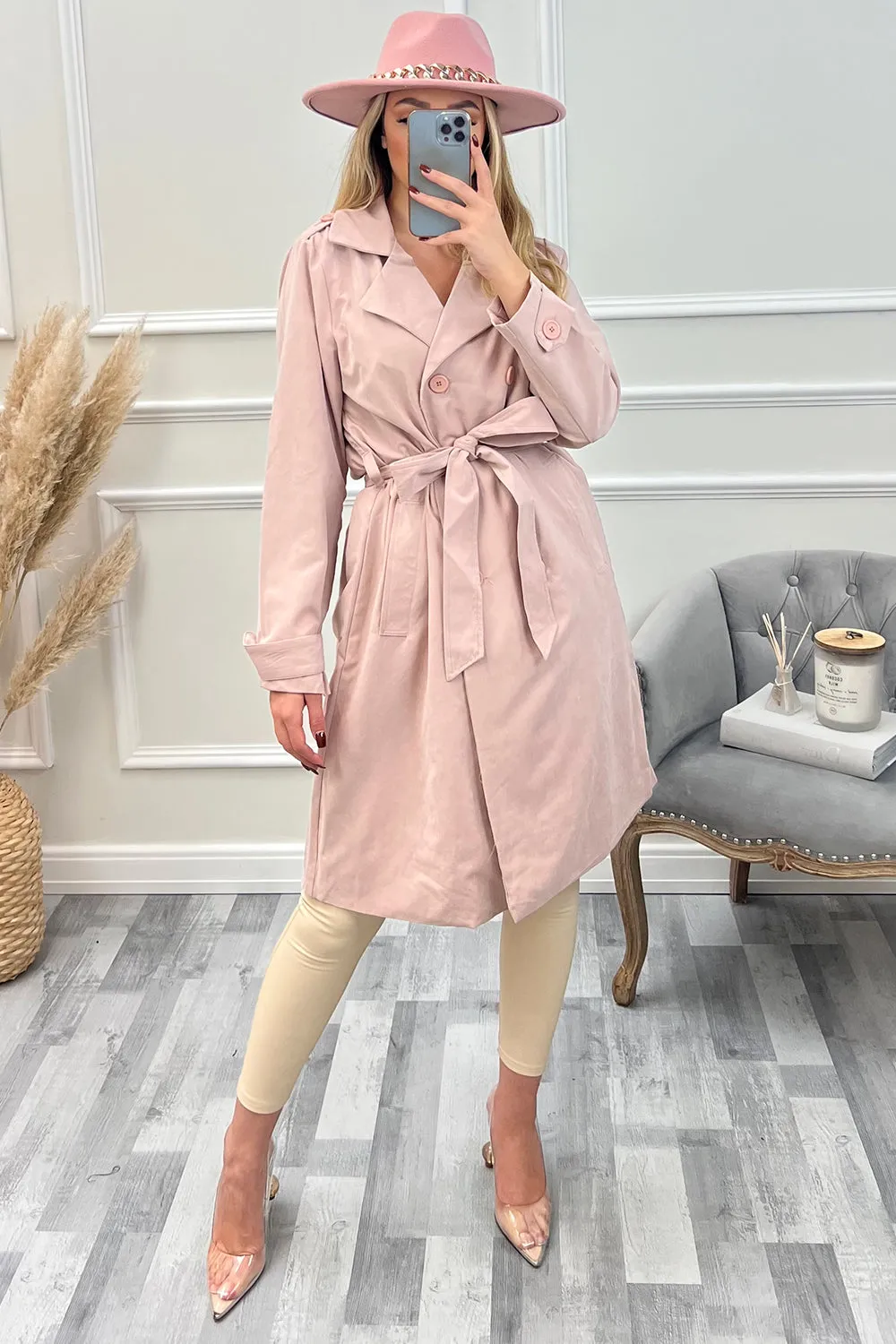 Joelle Blush Pink Belted Trench Coat