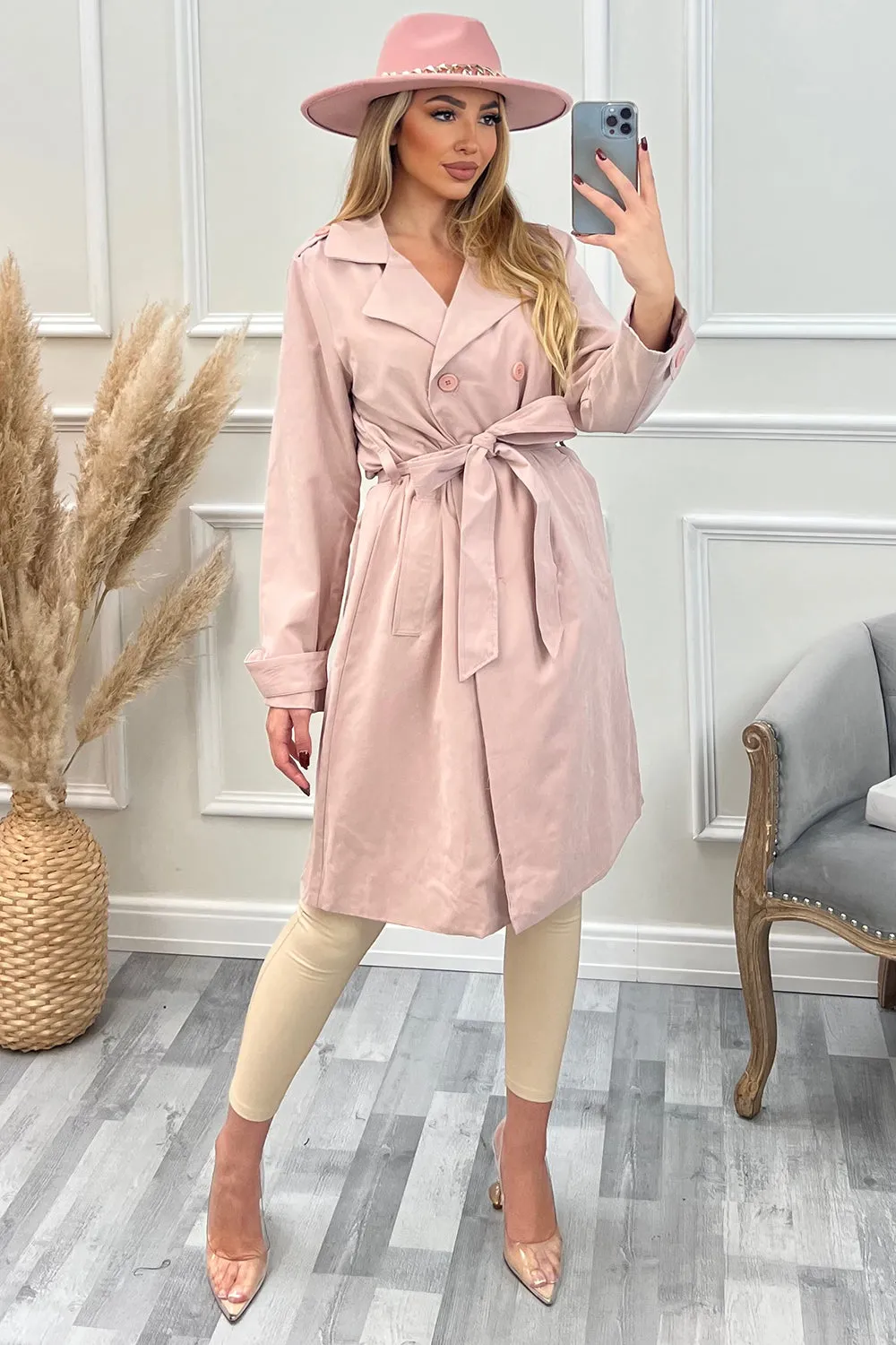 Joelle Blush Pink Belted Trench Coat