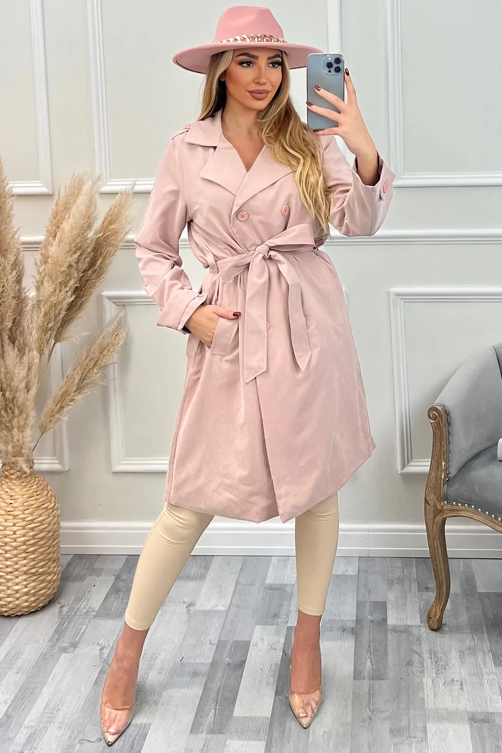 Joelle Blush Pink Belted Trench Coat