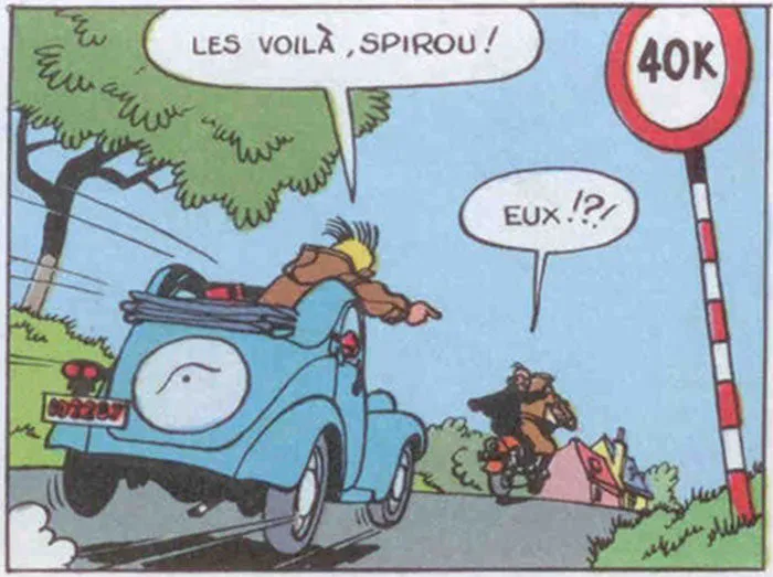LE GARAGE DE FRANQUIN, SPIROU: FIAT 500 TOPOLINO 1937 "MYSTERE A LA FRONTIERE" - véhicule en résine 27 cm