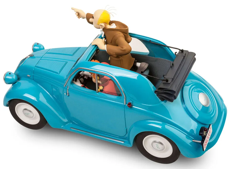 LE GARAGE DE FRANQUIN, SPIROU: FIAT 500 TOPOLINO 1937 "MYSTERE A LA FRONTIERE" - véhicule en résine 27 cm