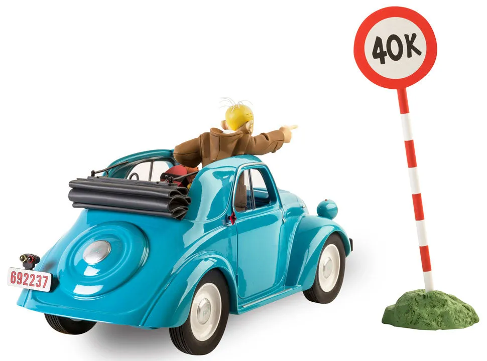 LE GARAGE DE FRANQUIN, SPIROU: FIAT 500 TOPOLINO 1937 "MYSTERE A LA FRONTIERE" - véhicule en résine 27 cm