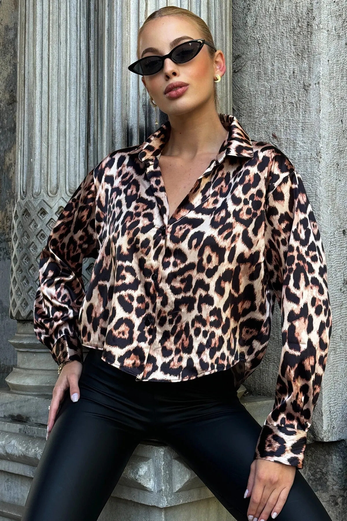Leopard Pattern Satin Shirt