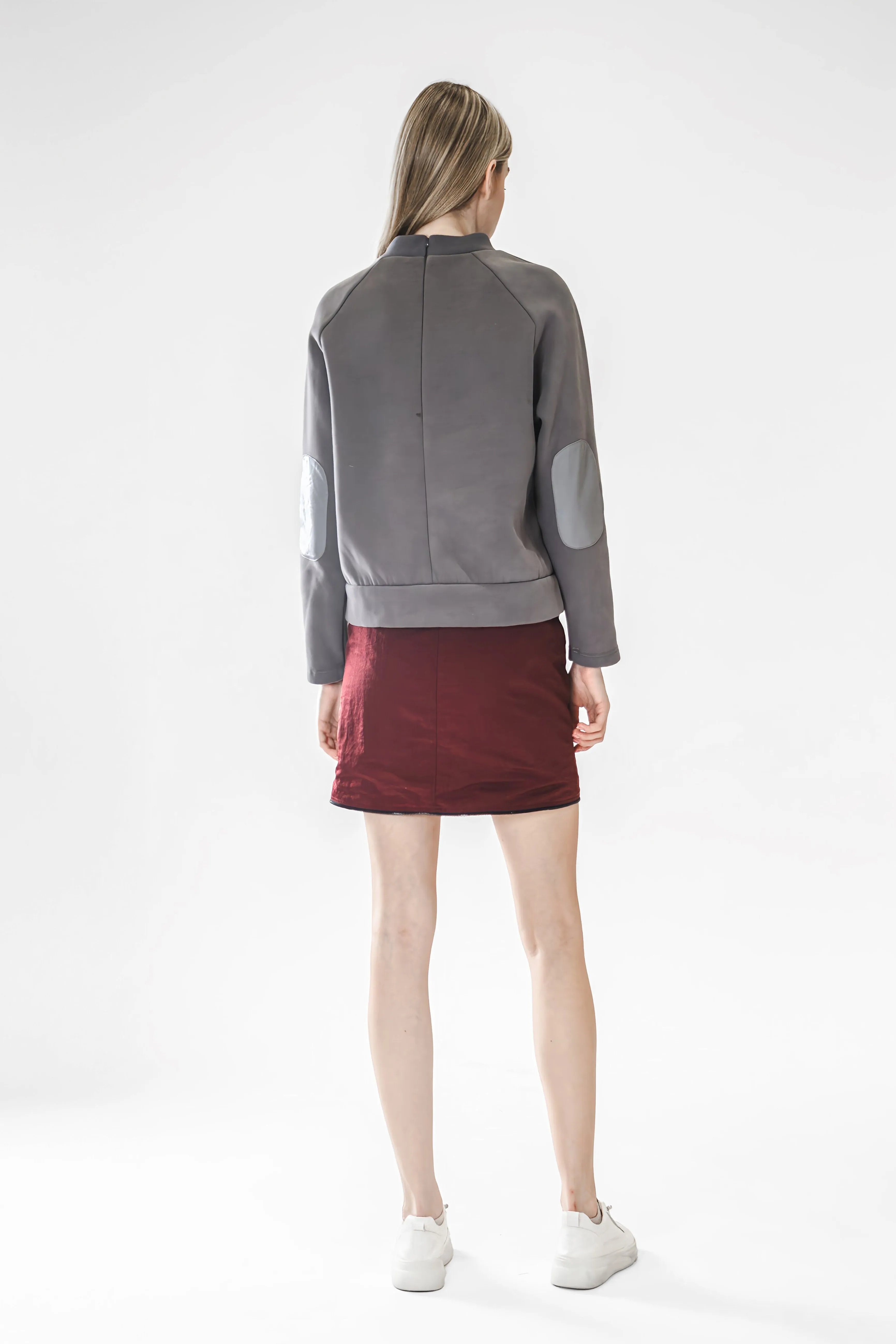 LIGHT GRAY-BLUE/ANGORA RED TRENCH MIDI SKIRT