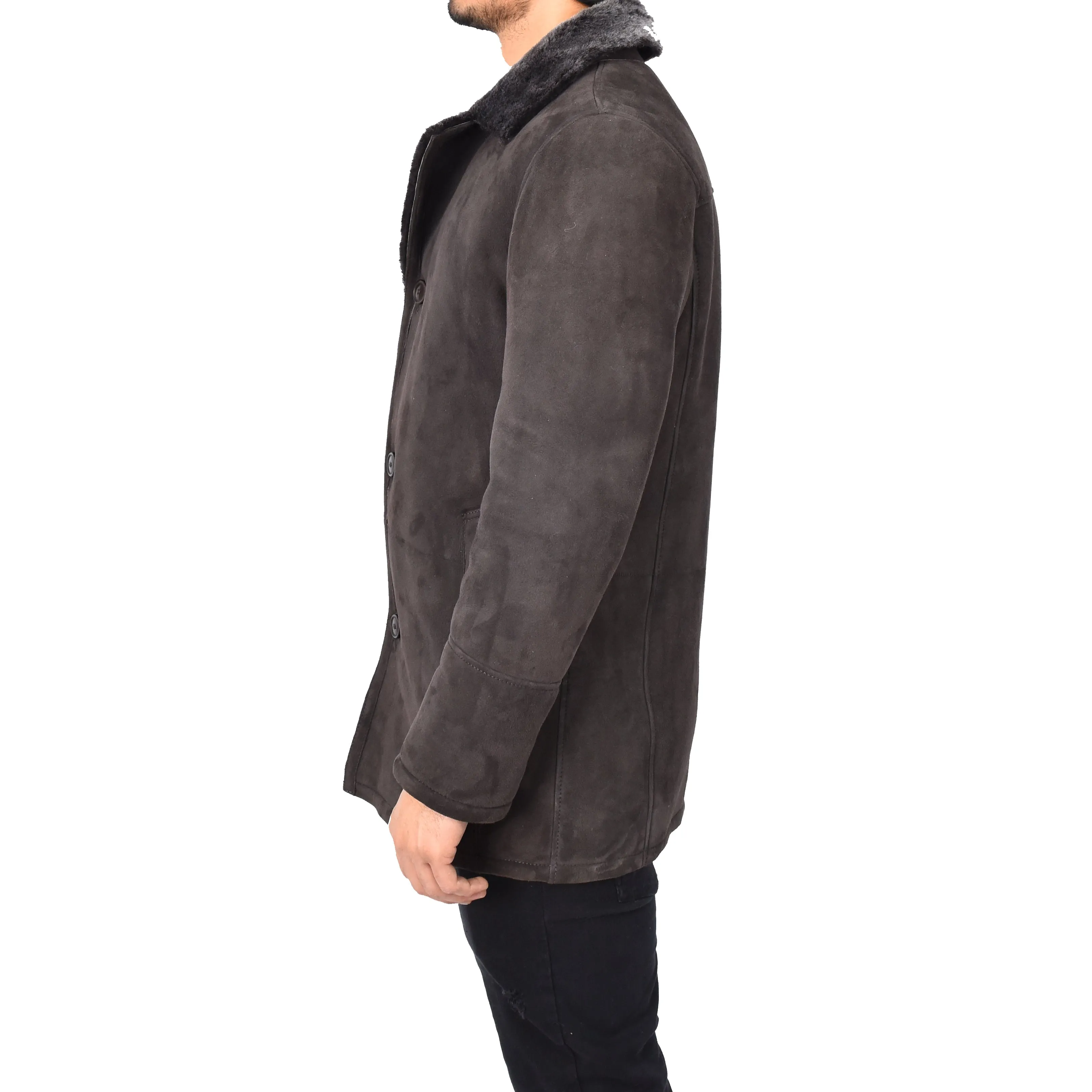 Mens Luxury Merino Sheepskin Classic Car Coat Shearling Walter Brown