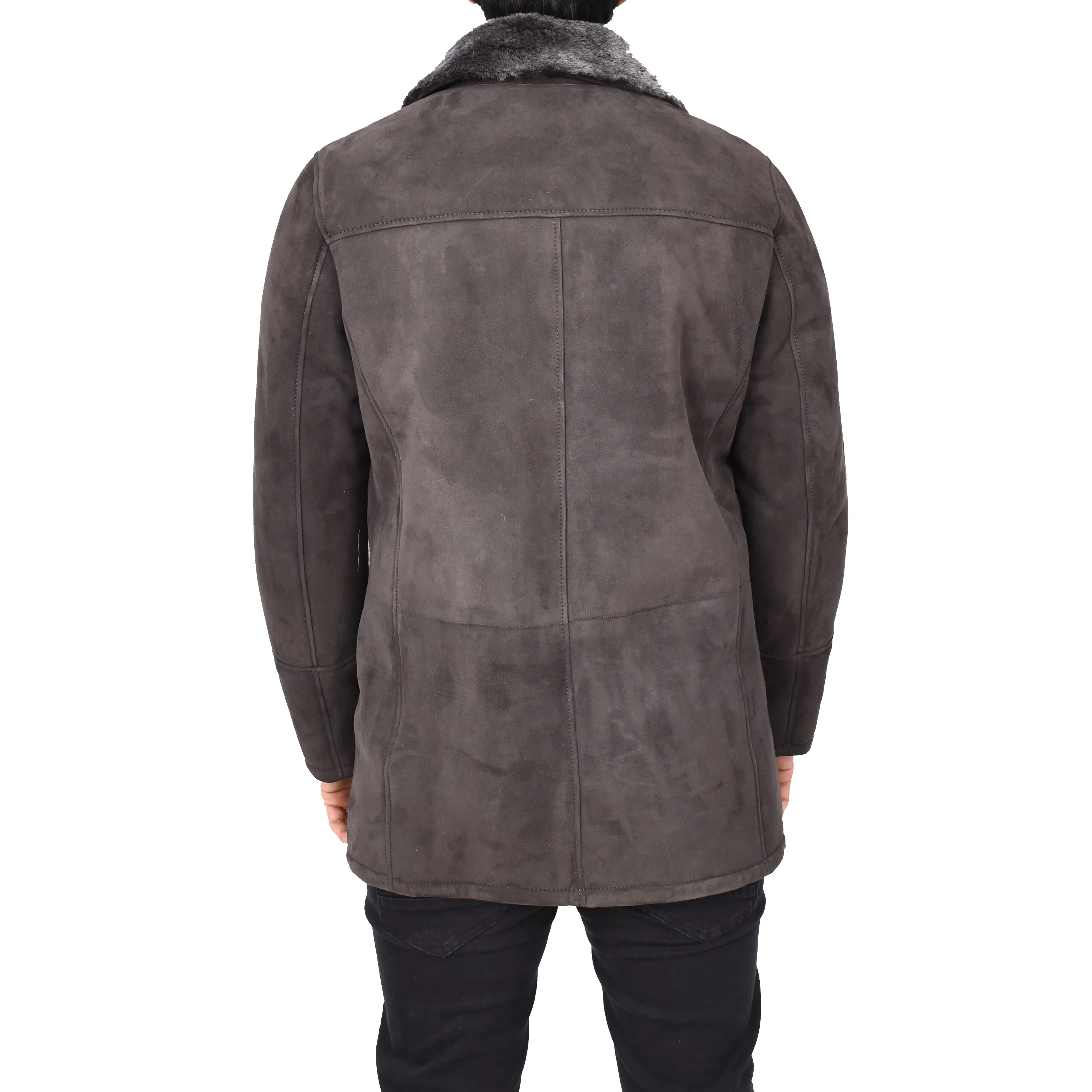 Mens Luxury Merino Sheepskin Classic Car Coat Shearling Walter Brown