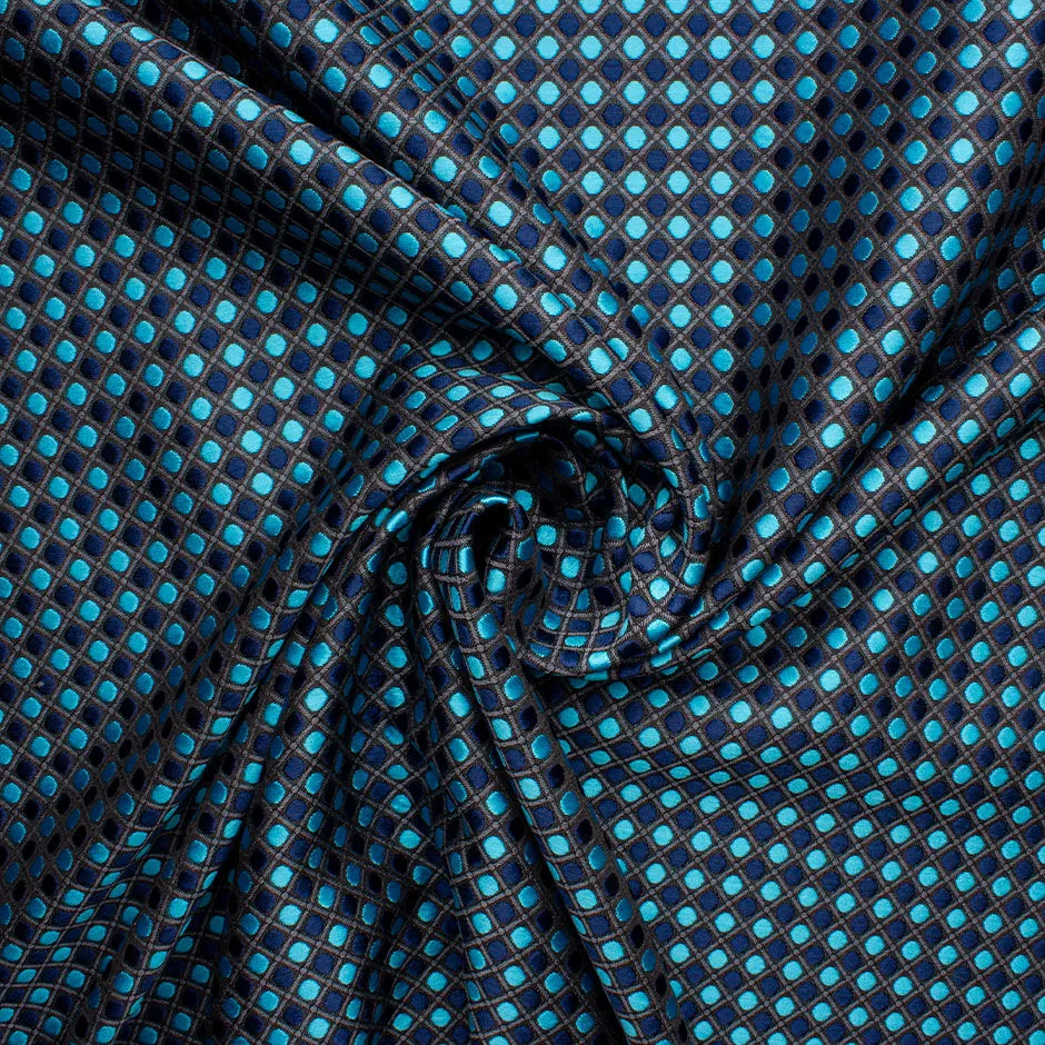 Multi Blue Spotted Grey Lattice Brocade Fabric