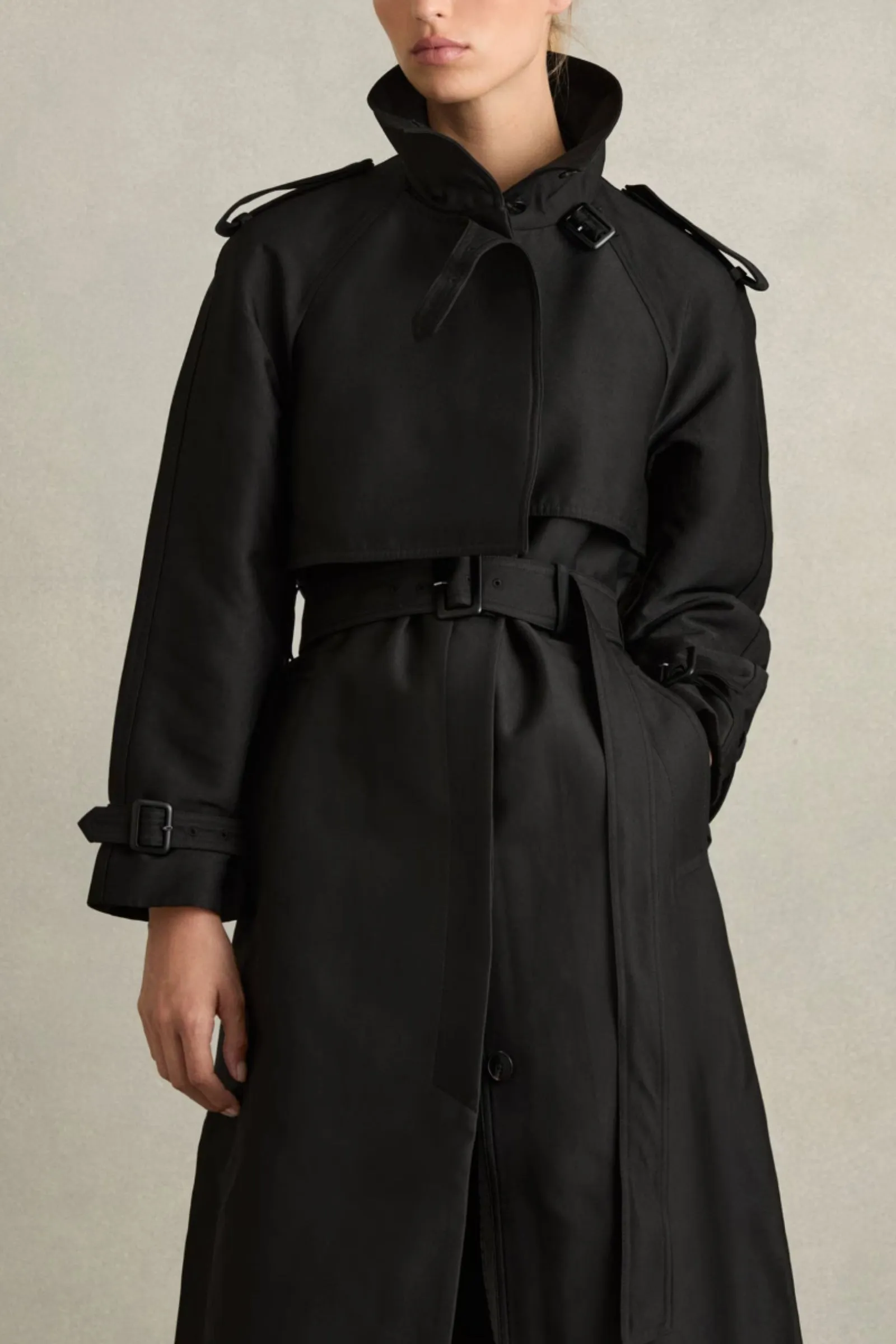 Petite Gabardine Trench Coat with Cotton in Black