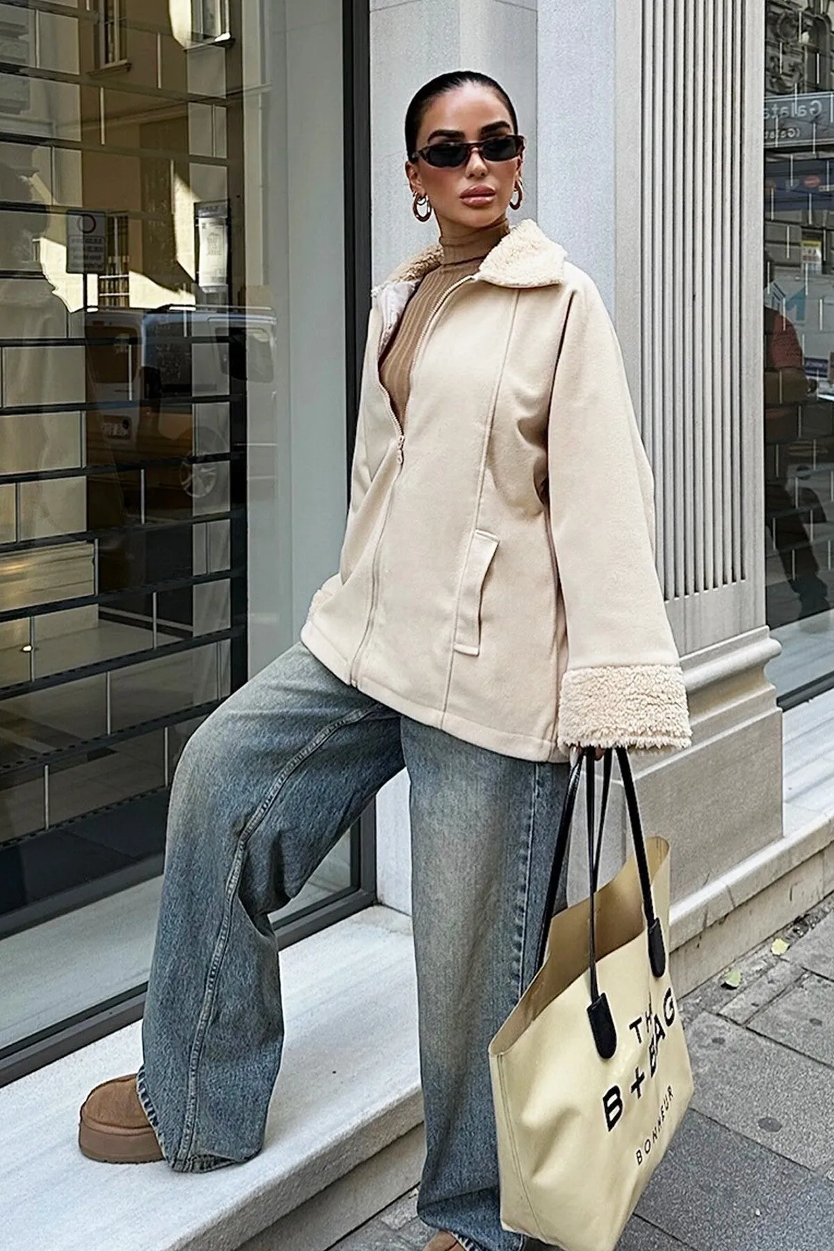Plush Trim Cashmere Jacket