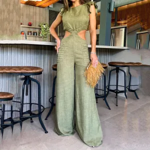 Round Neck Ruffle Loose pants Jumpsuit