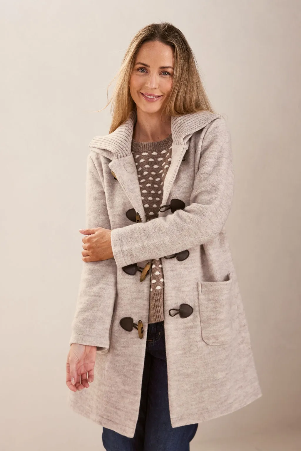 See Saw Boiled Wool Duffle Coat in Natural