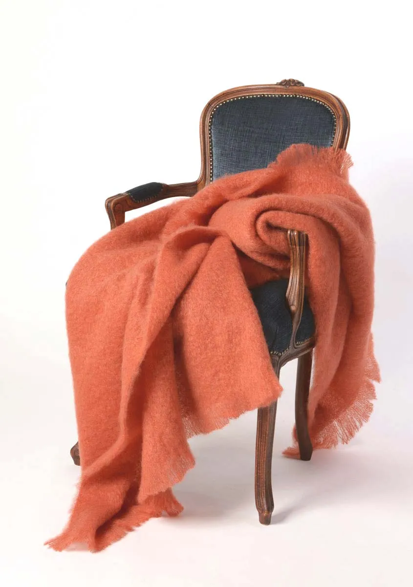 Terracotta Orange Mohair Throw Blanket