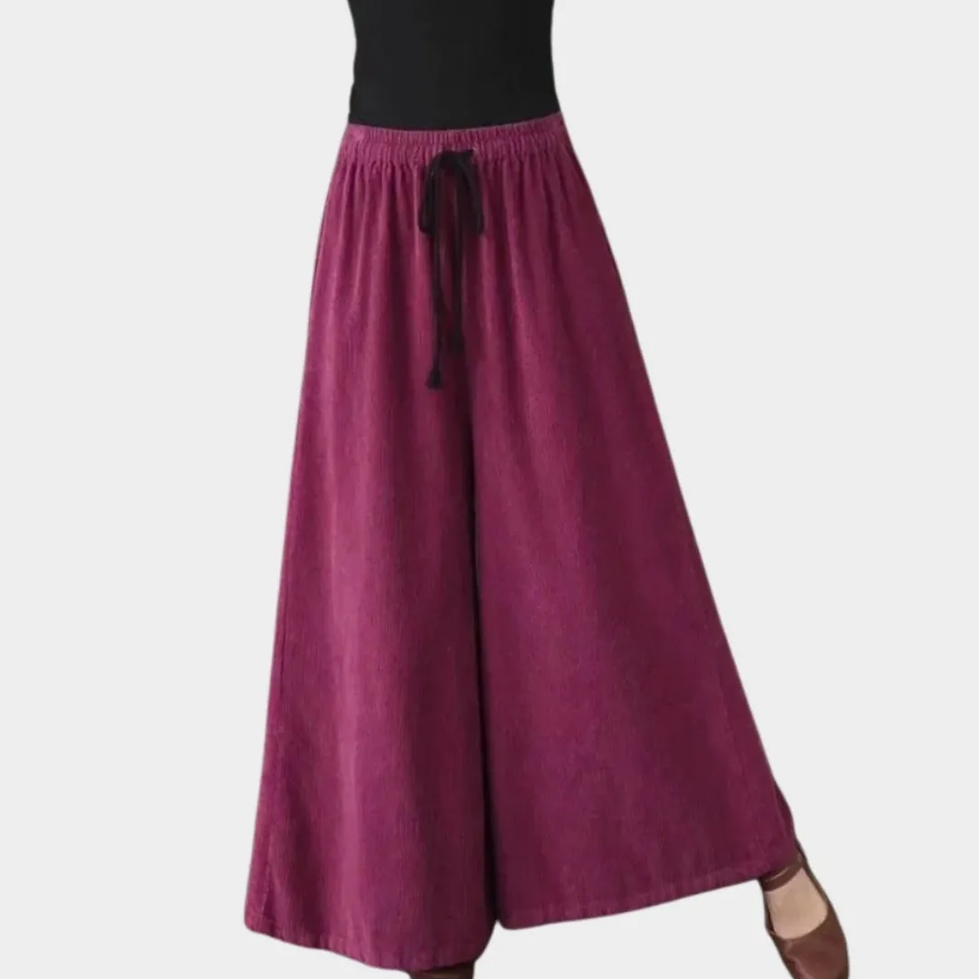 Womens High Waisted Wide Leg Corduroy Pants - Loose Fit, Plus Velvet Warm Trousers, Black, Red, Coffee