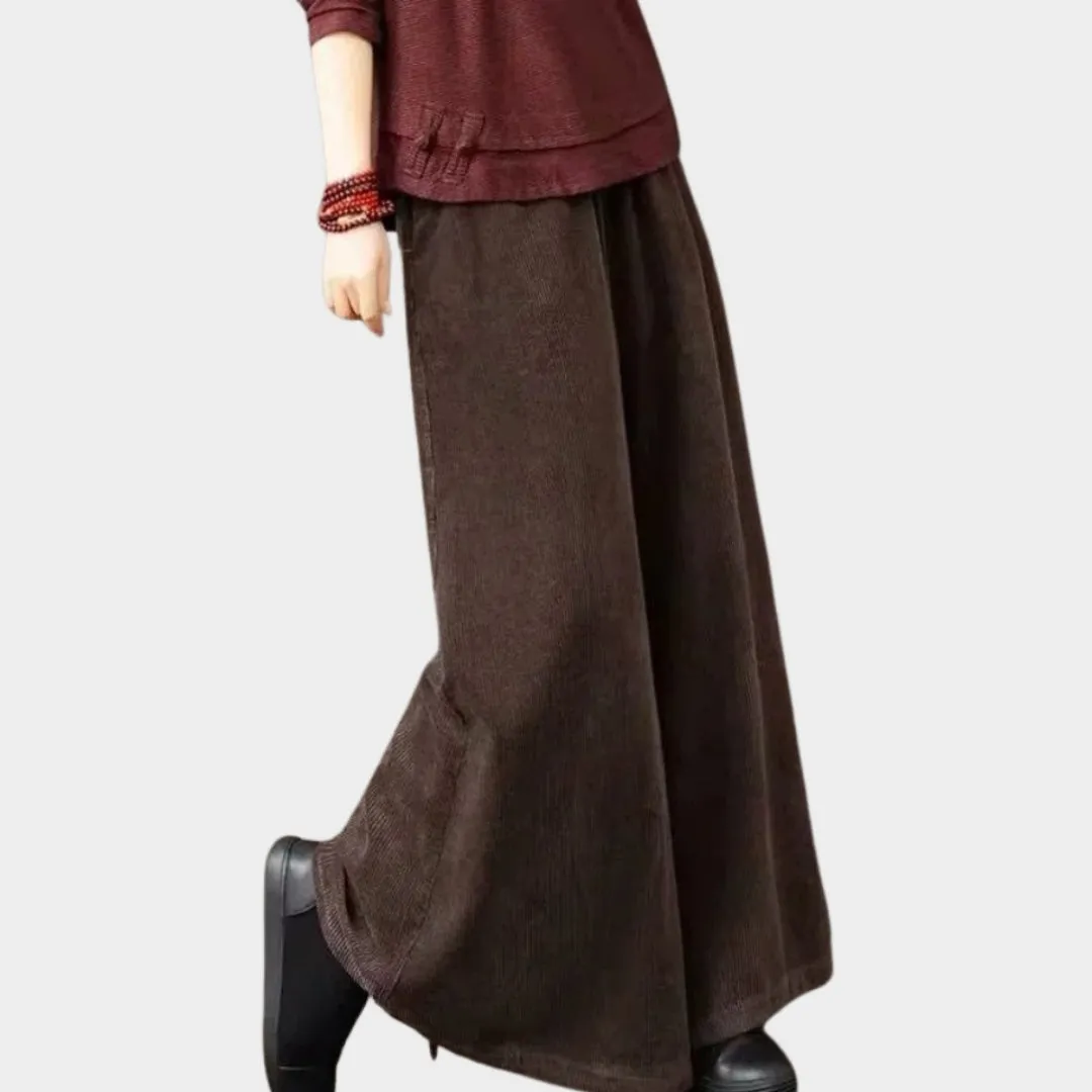 Womens High Waisted Wide Leg Corduroy Pants - Loose Fit, Plus Velvet Warm Trousers, Black, Red, Coffee