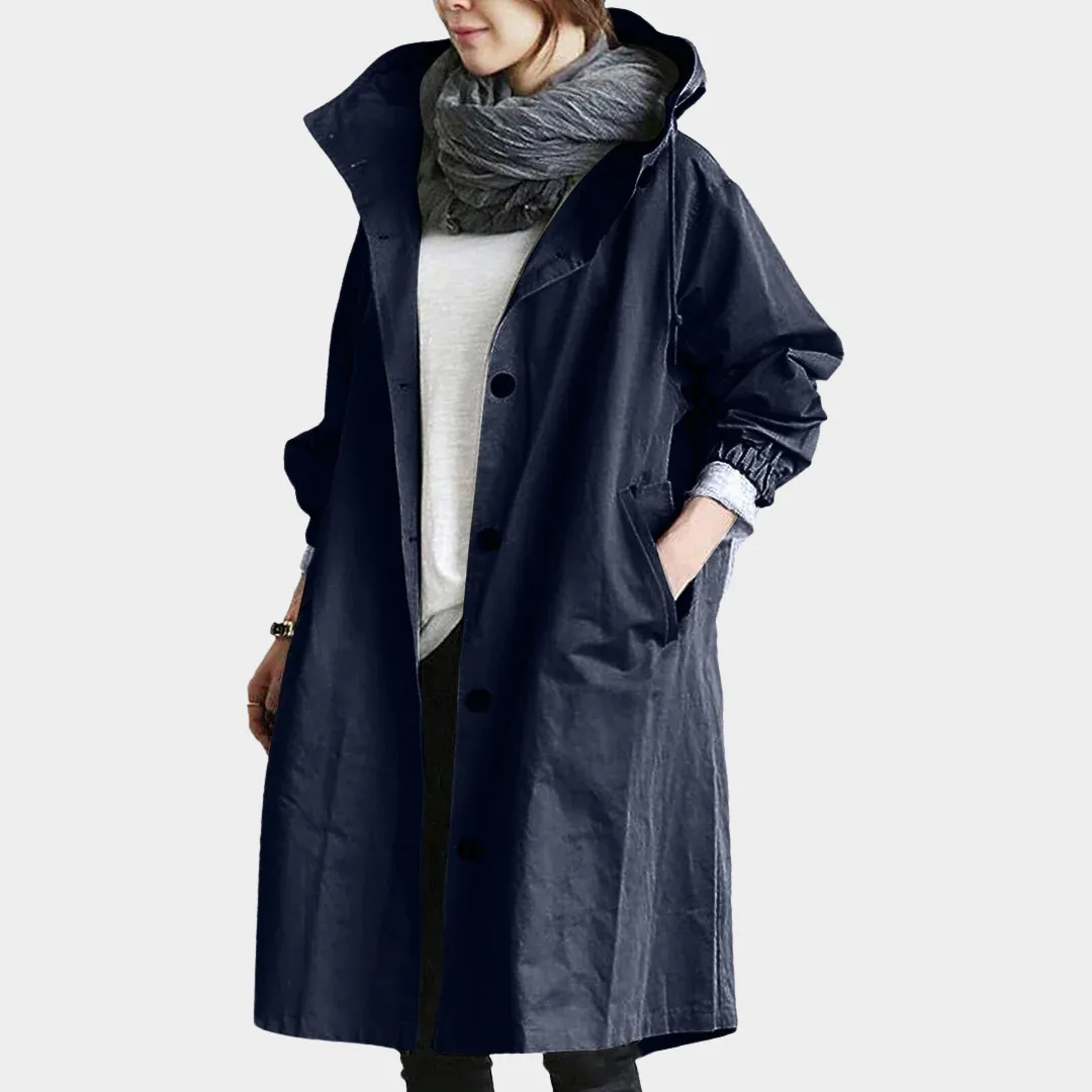 Women's Hooded Trench Coat  Windproof Waterproof Overcoat  Medium Long Jacket  Classic Streetwear  Multiple Colours