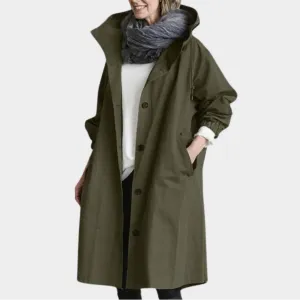 Women's Hooded Trench Coat  Windproof Waterproof Overcoat  Medium Long Jacket  Classic Streetwear  Multiple Colours