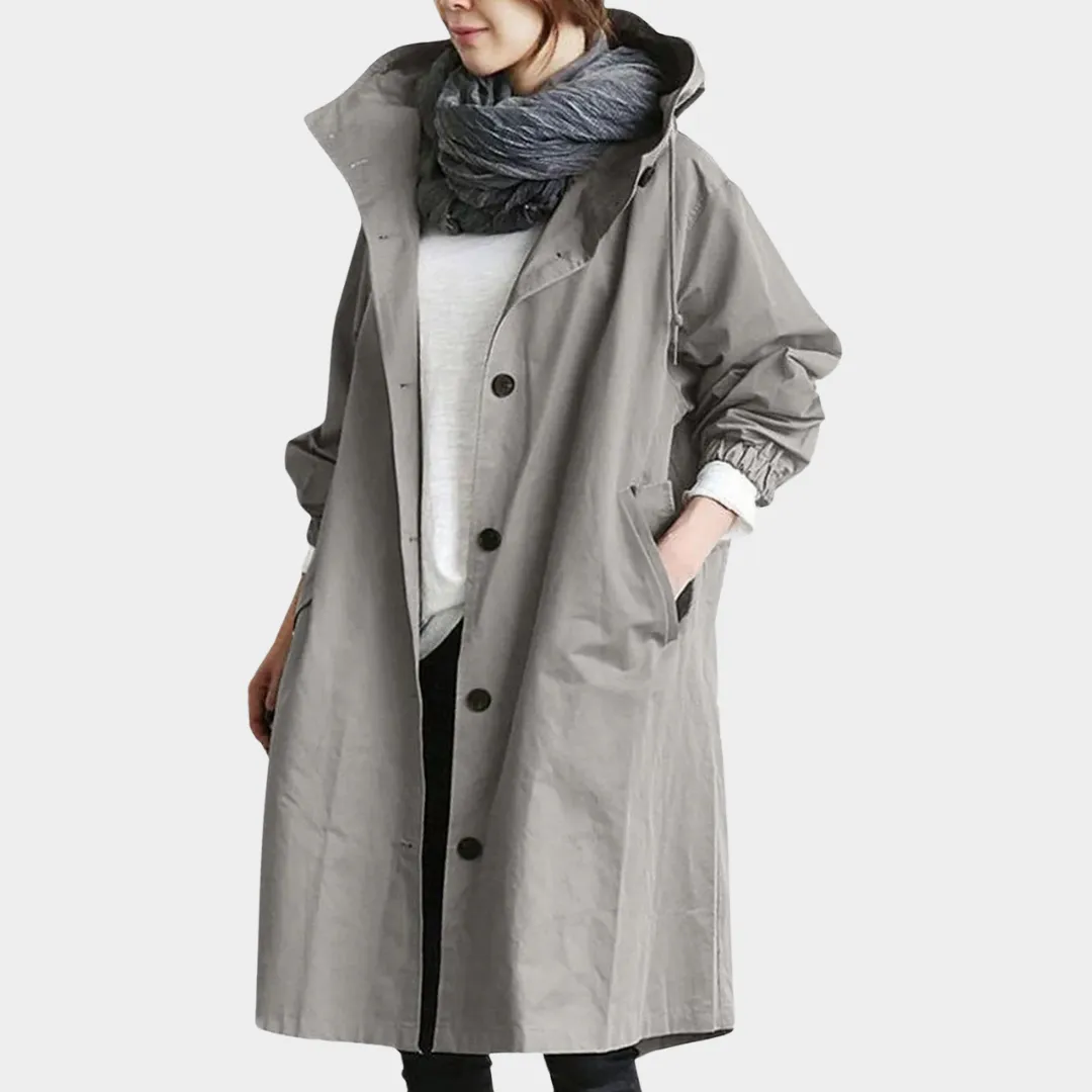 Women's Hooded Trench Coat  Windproof Waterproof Overcoat  Medium Long Jacket  Classic Streetwear  Multiple Colours