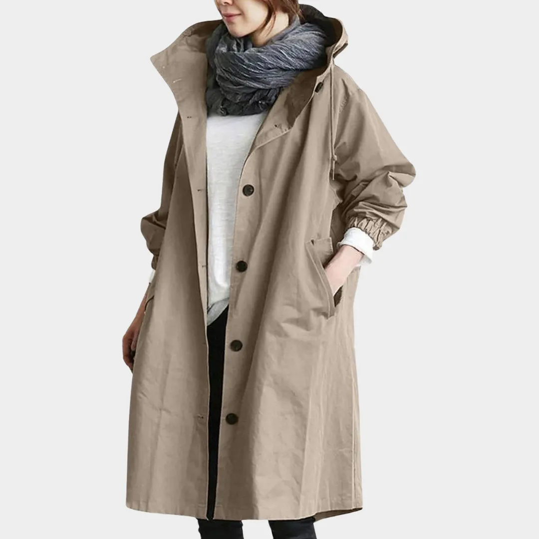 Women's Hooded Trench Coat  Windproof Waterproof Overcoat  Medium Long Jacket  Classic Streetwear  Multiple Colours
